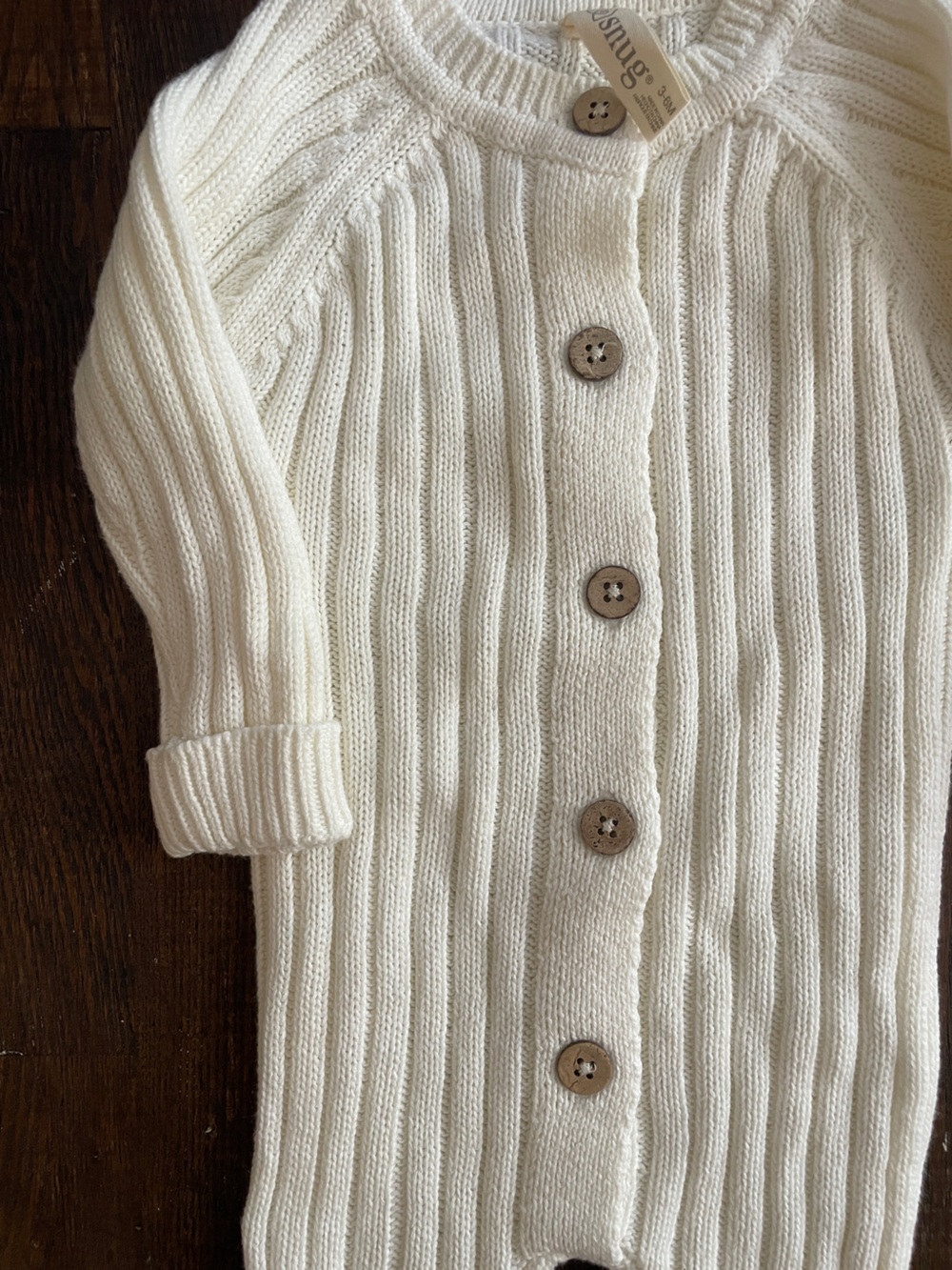 Cream Ribbed Button One Piece 3-6M - Picture 3 of 4